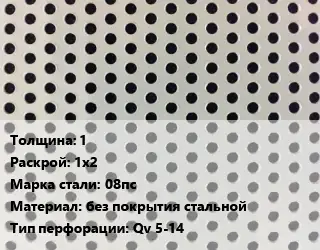 Лист перфорированный 1 1х2 Марка: 08пс без покрытия стальной Qv 5-14